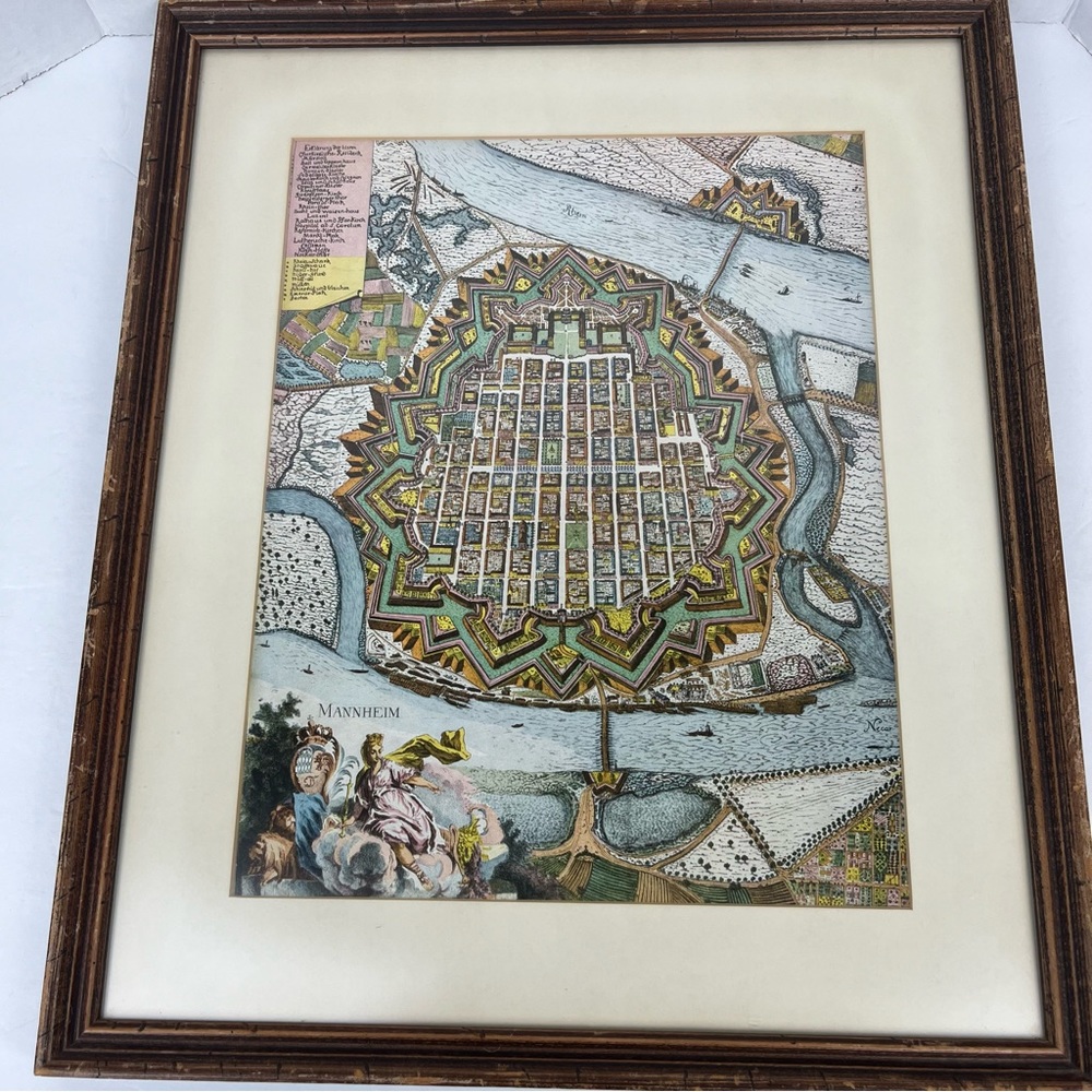 Vintage Mannheim City Map-beautifully drawn in color-framed